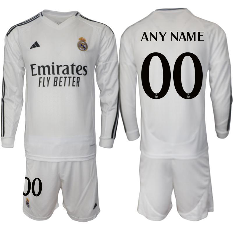 Men 2024-2025 Club Real Madrid home Long Sleeves White Customized Soccer Jersey->real madrid jersey->Soccer Club Jersey